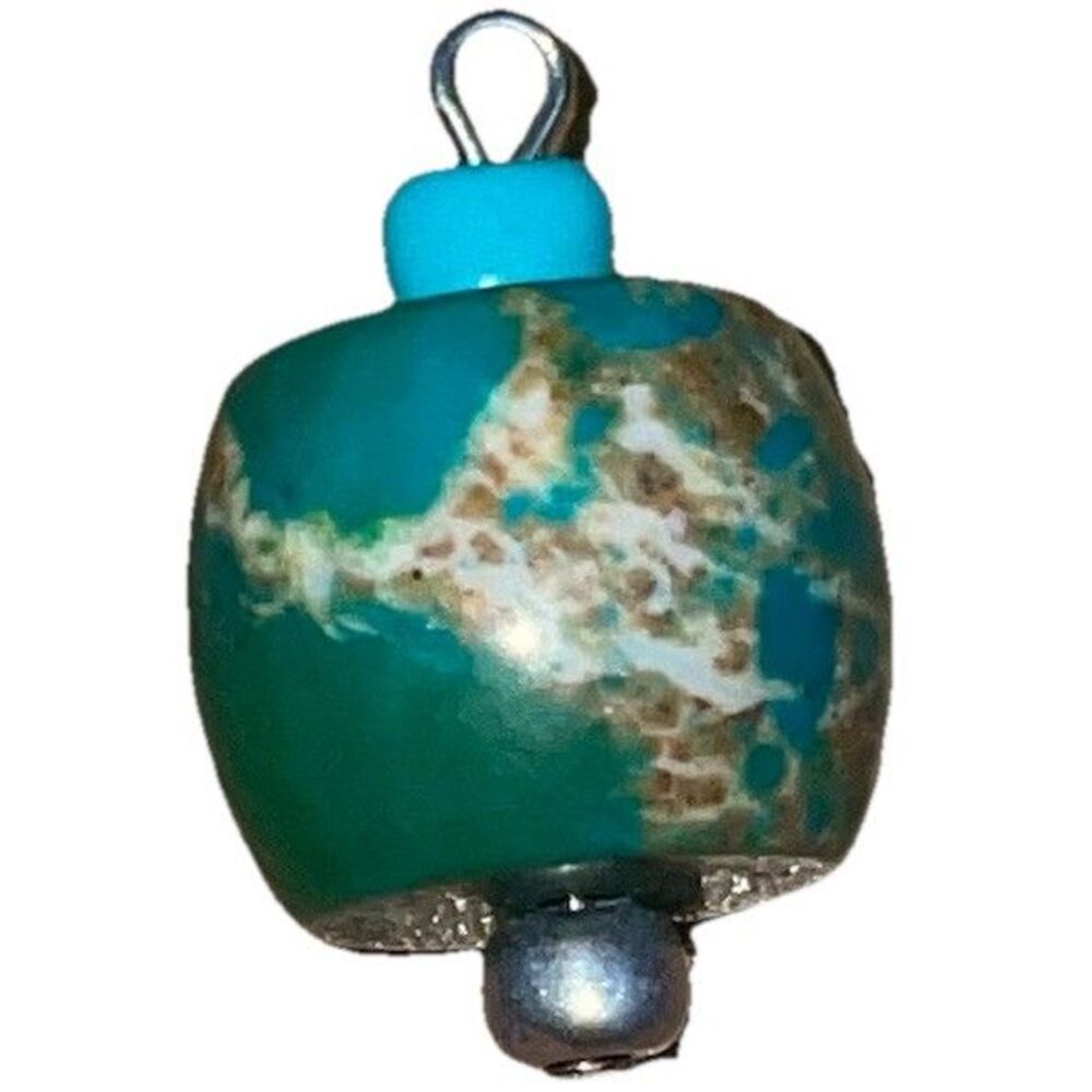Vintage Sea Sediment Jasper Bead Pendant Charm Turquoise Green Boho Artisan